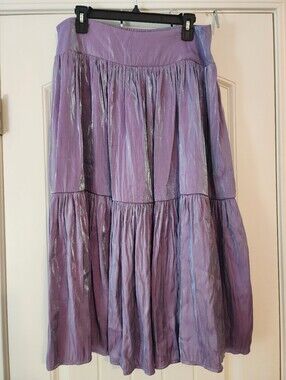 Halara Womens Metallic Lilac/Lavender Tiered Maxi Skirt Prairie Ruffled Sz Large